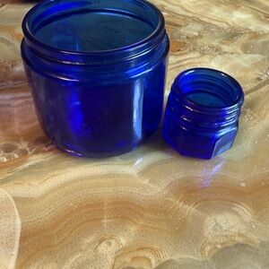 Vintage Noxzema Vibrant Blue Glass Jar Set